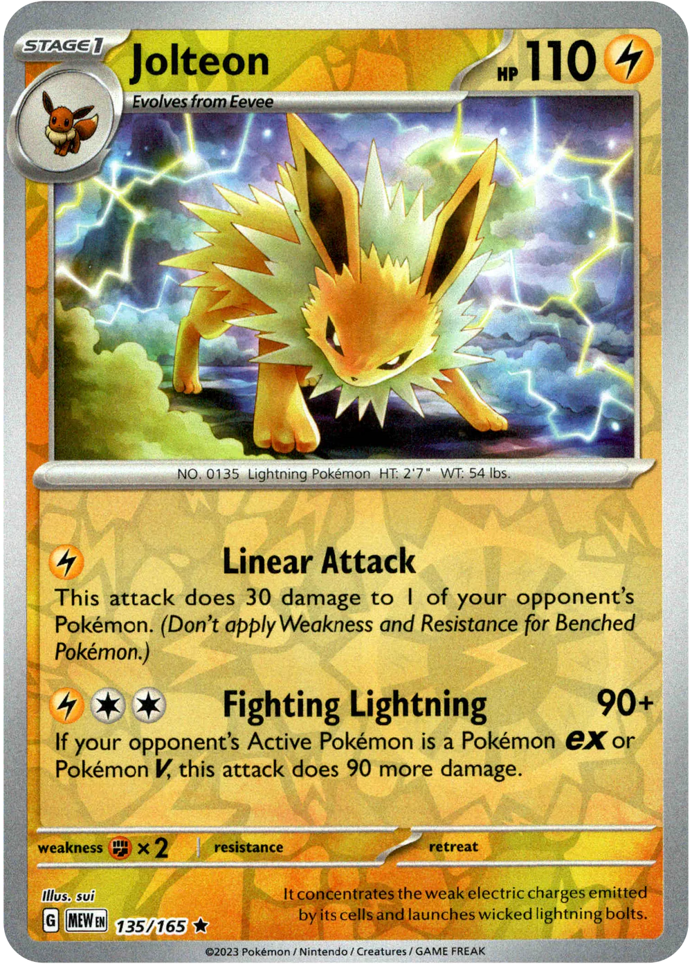 Jolteon 135/165 Scarlet + Violet 151 Reverse Holo - Near Mint / Mint